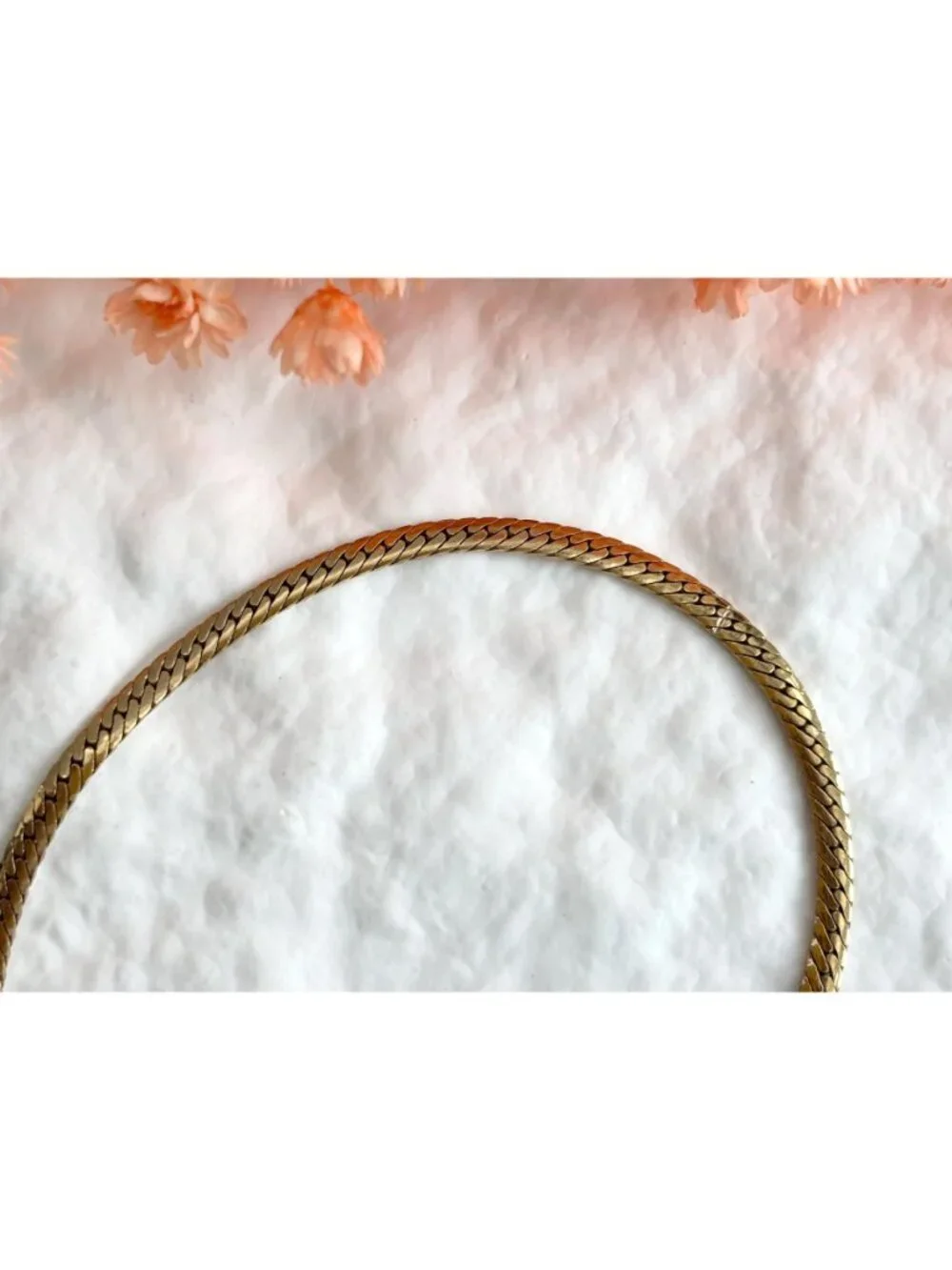 Gold Toned Herringbone Chain Minimalist 80's Vintage Bracelet